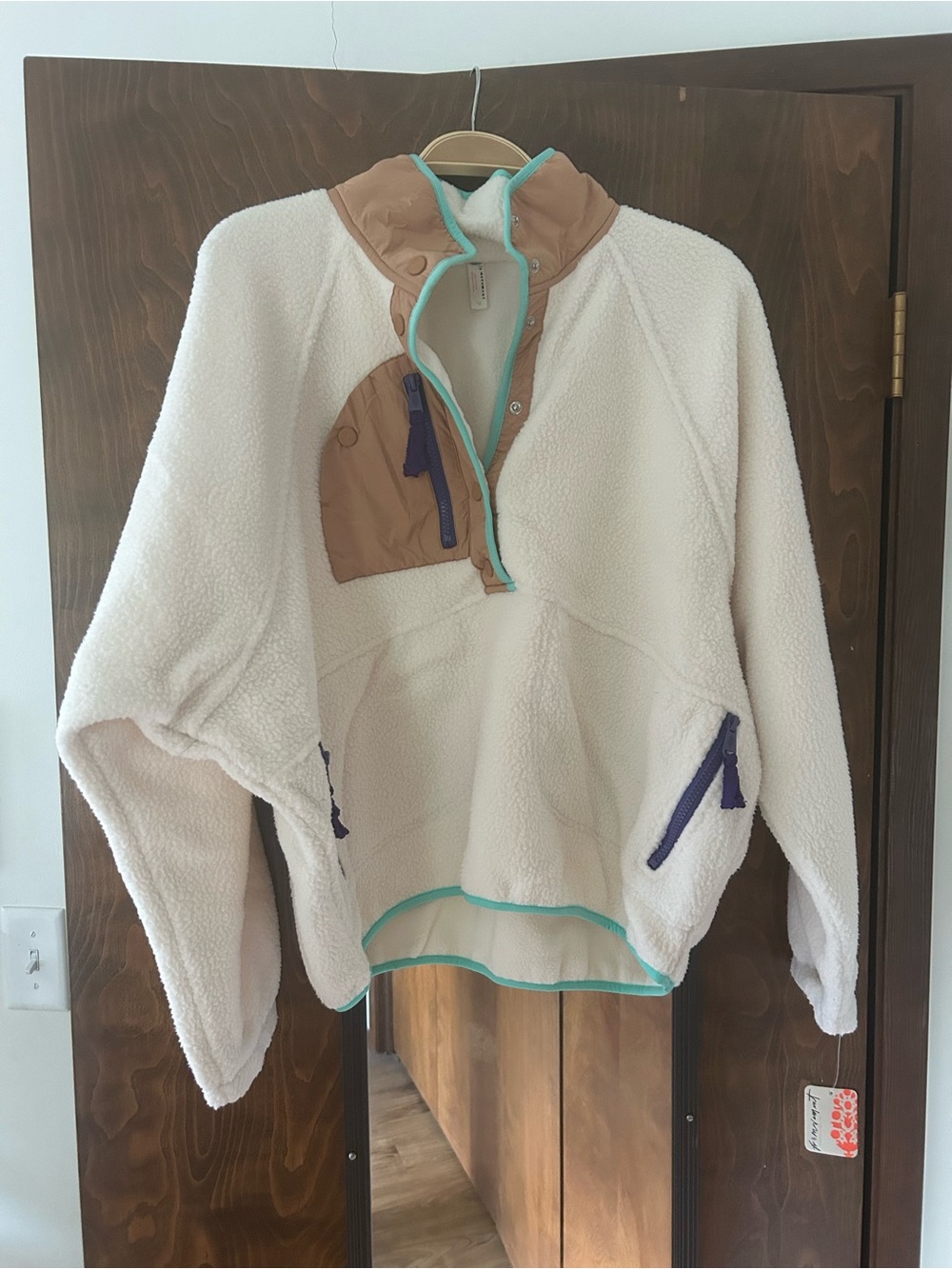 Free People Cream Sherpa Pullover Ivory RETRO combo colorway